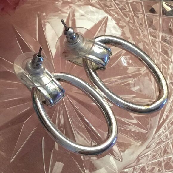 $8 ea. or 3/$15. Shiny Silvetone Door Knocker Earrings - Picture 5 of 7